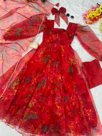 Wonderful Red Color Printed Anarkali Suit