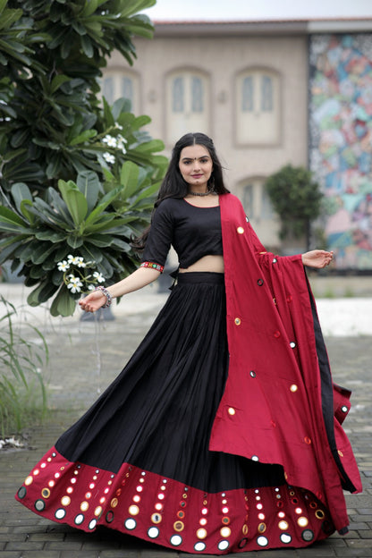 Real Mirror Work Maroon With Black Lehenga Choli