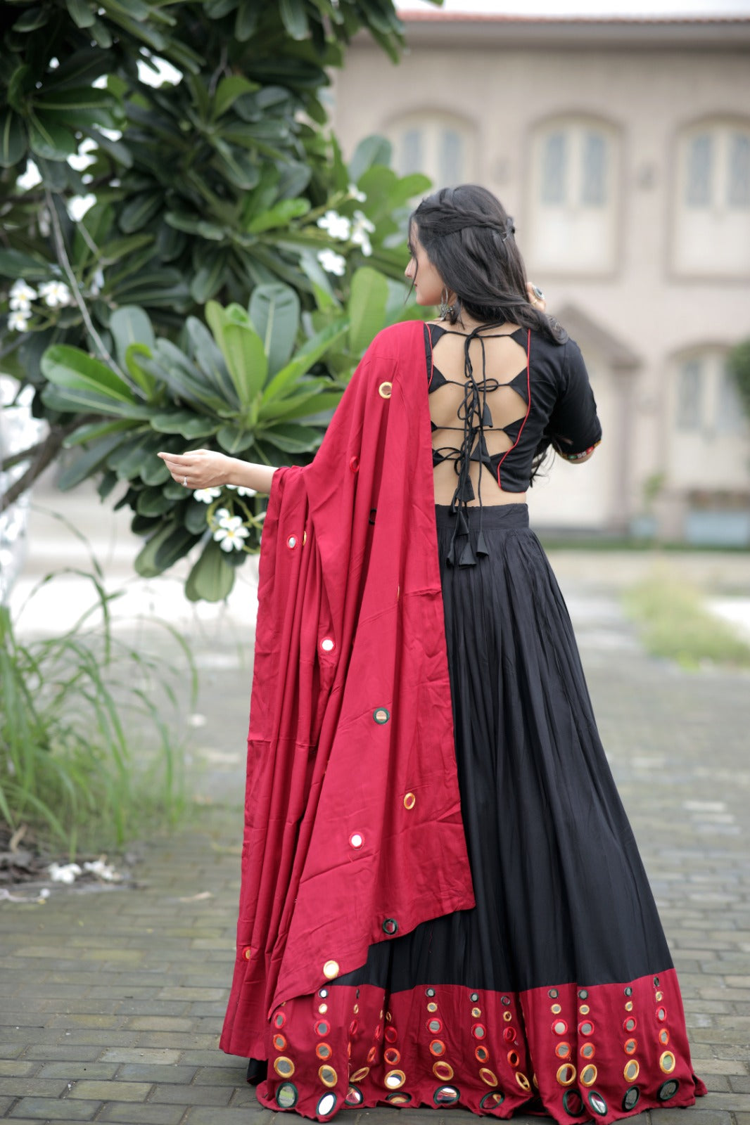 Real Mirror Work Maroon With Black Lehenga Choli