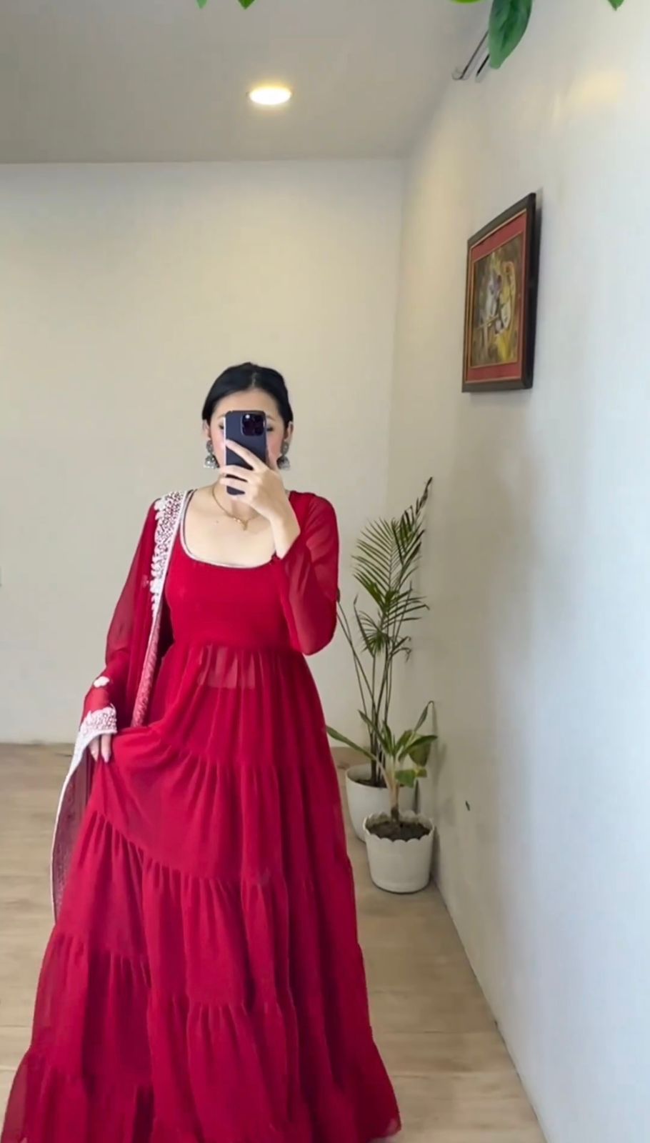 Blissful Red Colour Party Wear Long Gown | Ethnicroop