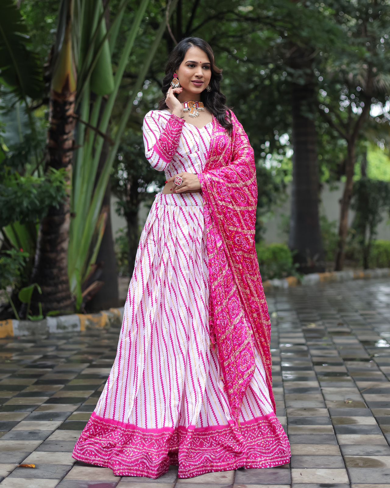 Attractive Foil Print Pink Color Navratri lehenga Choli