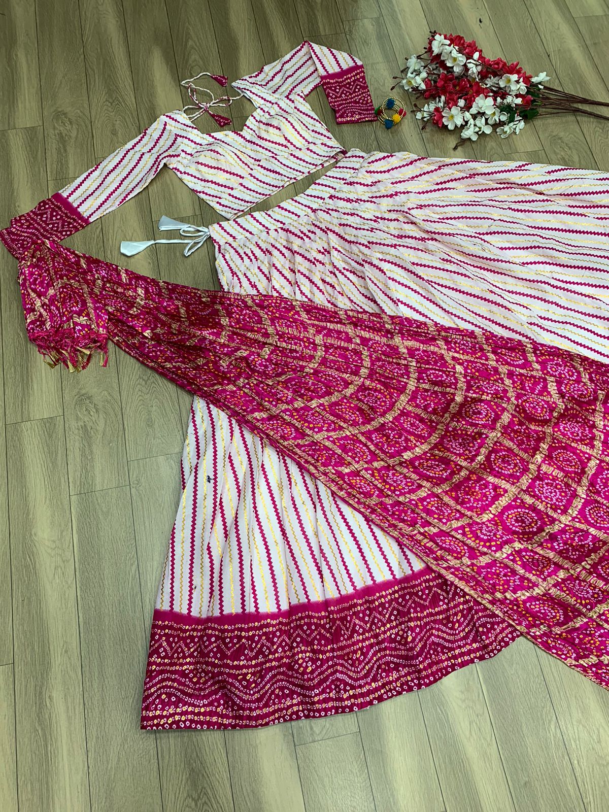 Attractive Foil Print Pink Color Navratri lehenga Choli