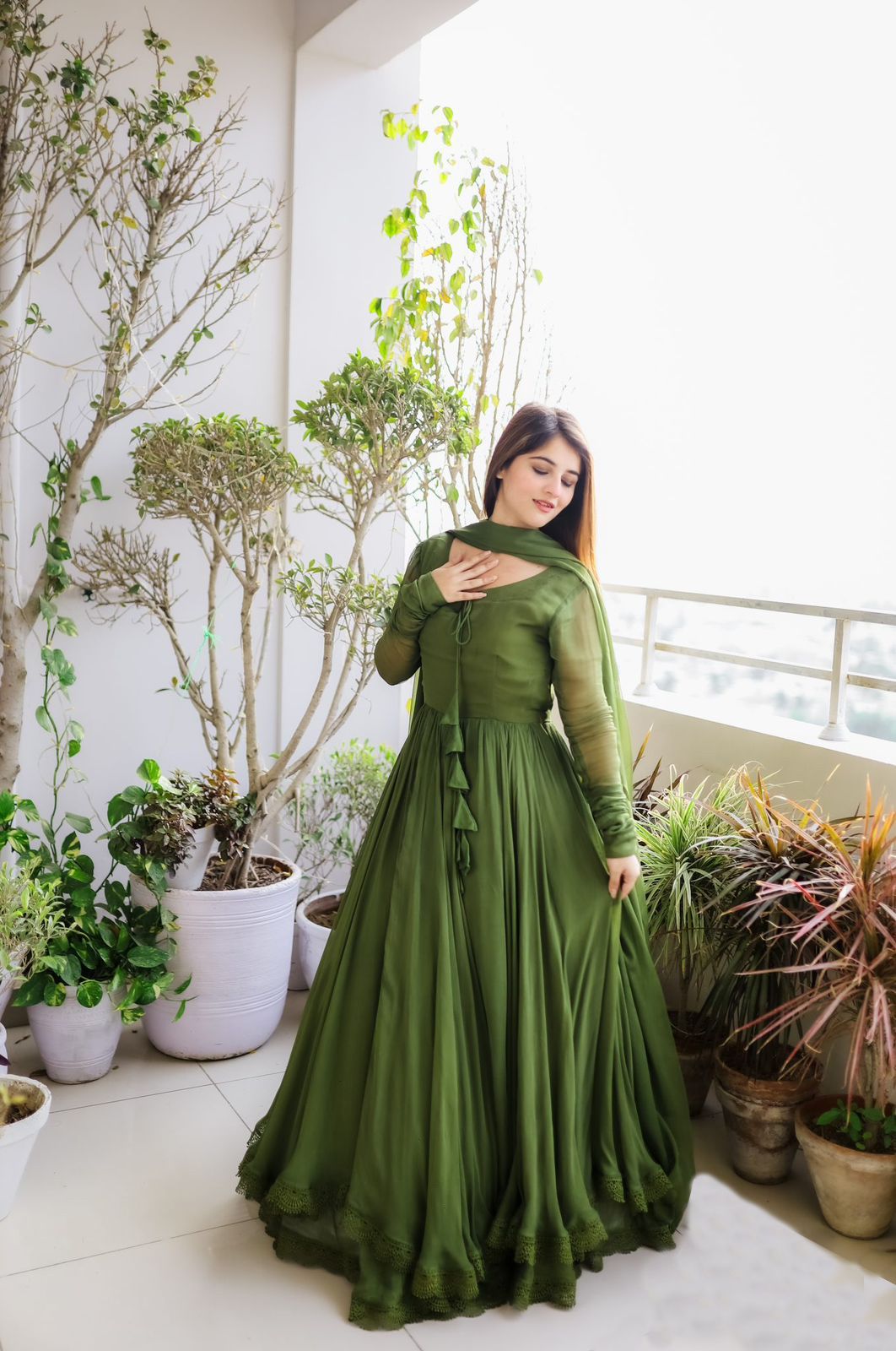 Exclusive Lace Work Green Color Long Gown – Amrutamfab