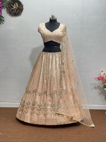 Marriage special Peach Color Sequence Work Lehenga Choli