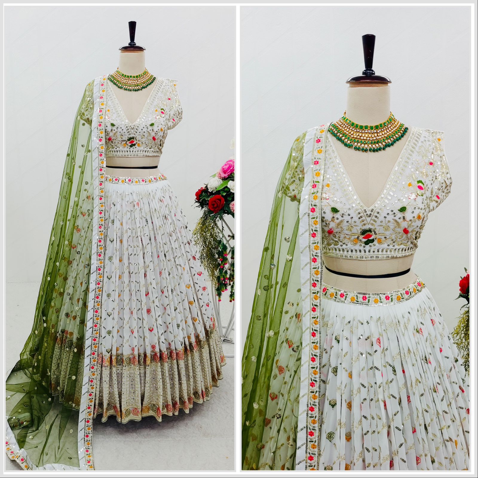 White and Green Lehenga Choli for Wedding Wear #BN805 | Green lehenga  choli, Green lehenga, Wedding lehenga designs