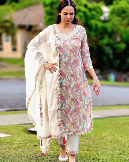 Party Wear White Color Digital Print Salwar Suit