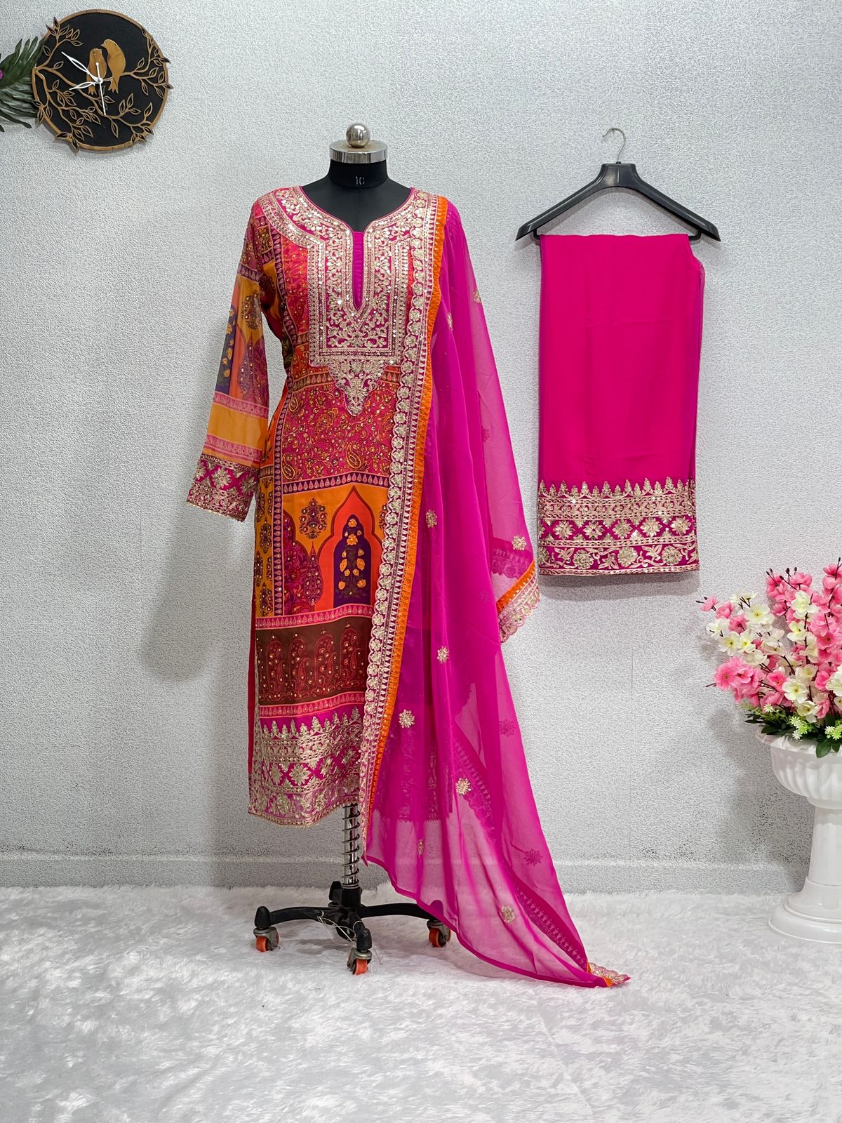 Fantastic Multi Design Pattern Pink Color Sharara Suit