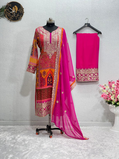 Fantastic Multi Design Pattern Pink Color Sharara Suit