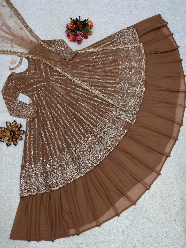 Wonderful Sequence Work Brown Color Top With Lehenga