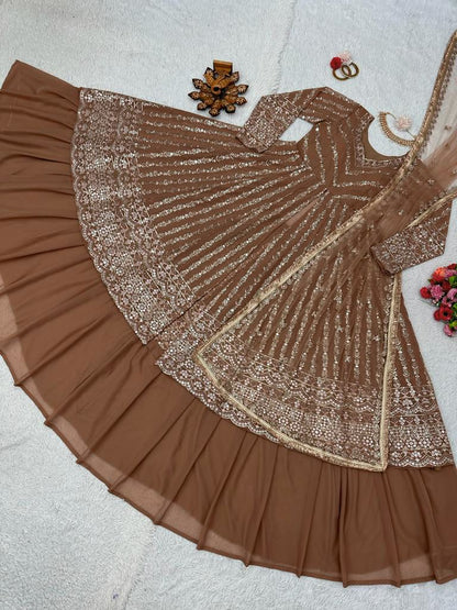 Wonderful Sequence Work Brown Color Top With Lehenga