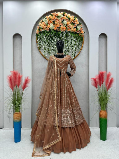 Wonderful Sequence Work Brown Color Top With Lehenga