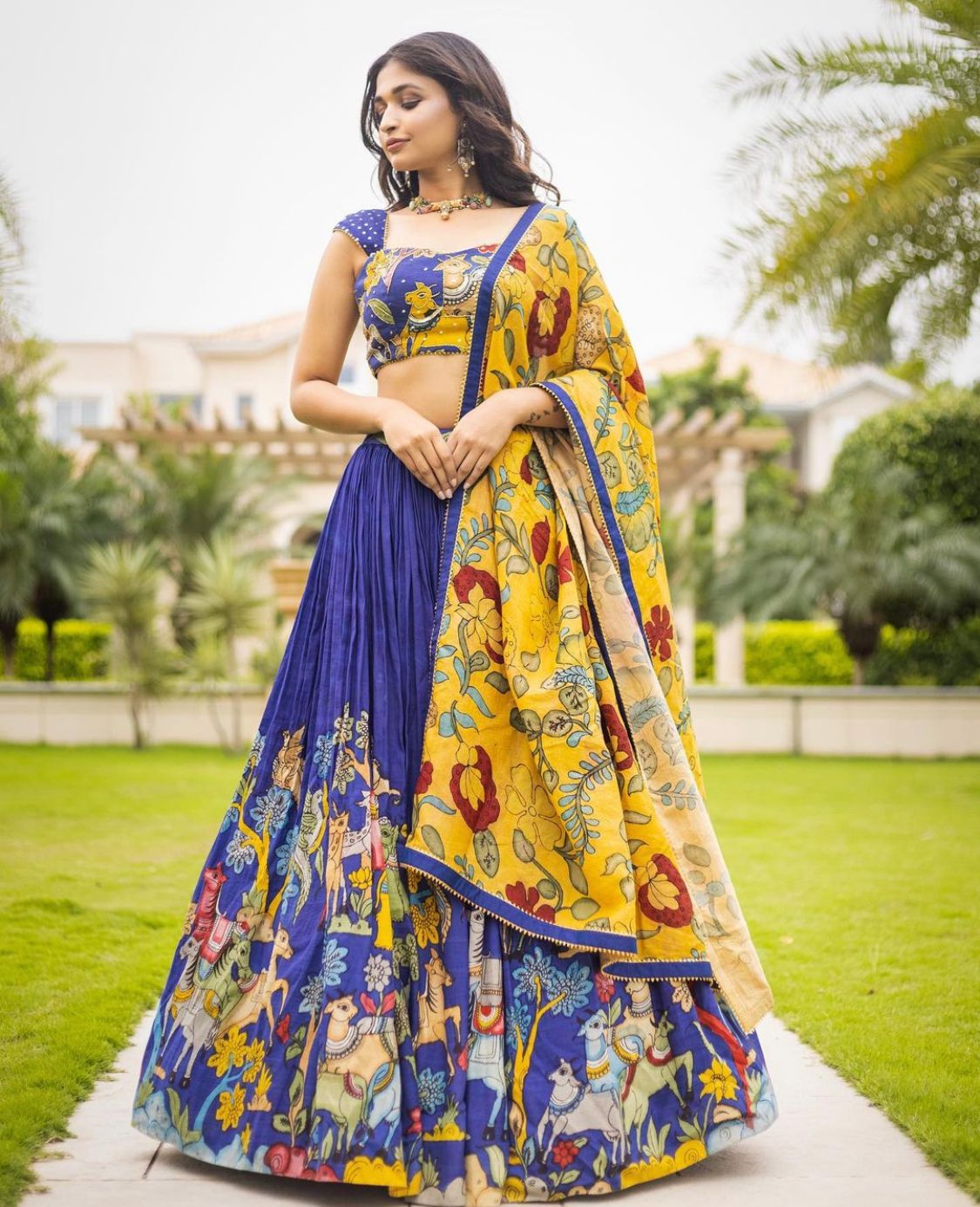 Navratri Special Blue Color Kalamkari Lehenga Choli