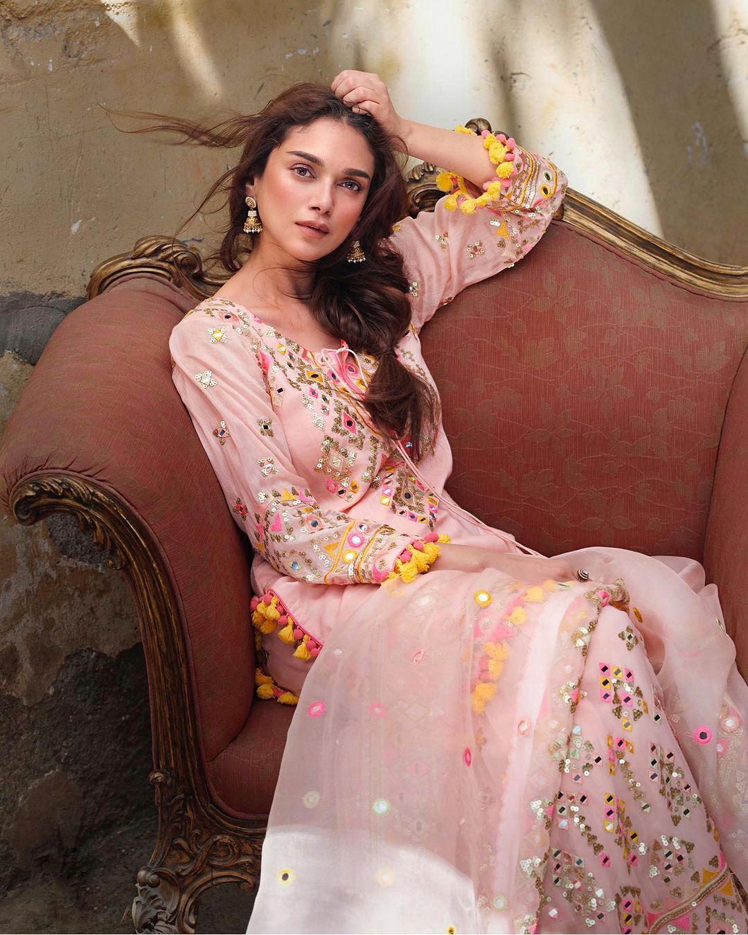 Embellished Sequence Work Pink Color Sharara Suit