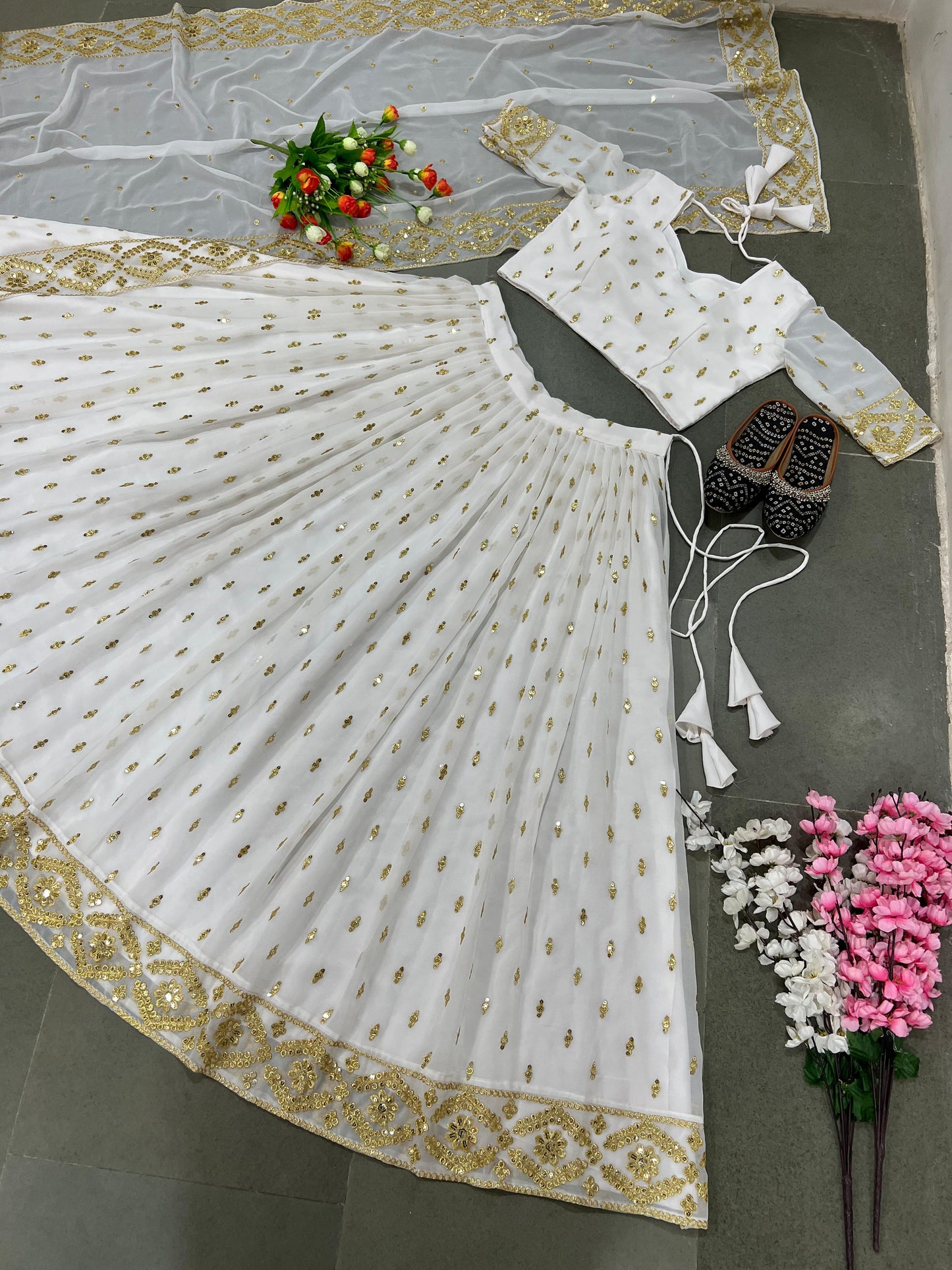 Wedding Wear White Color Sequence Work Lehenga Choli