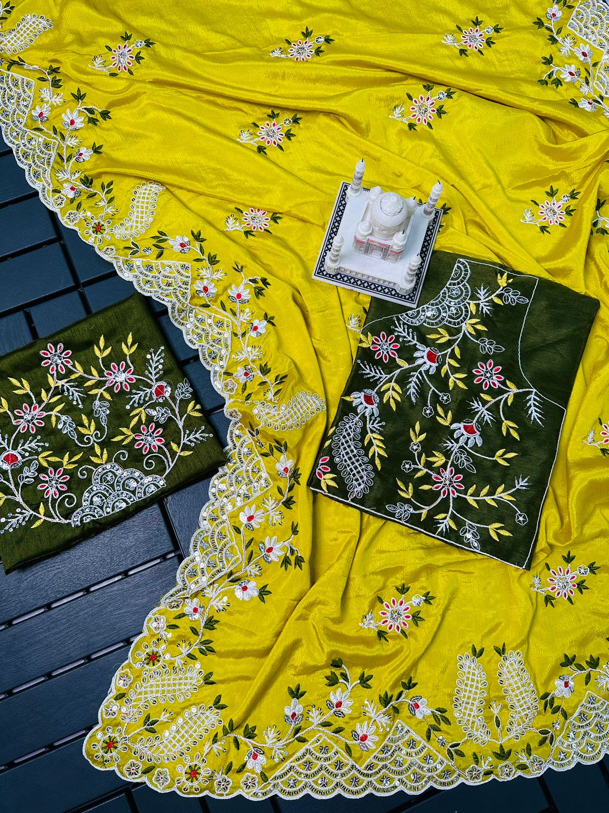 Shining Heavy Cut Work Border Yellow Color Saree