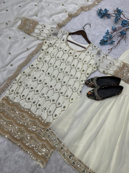 Celebrity Style Sequence Work White Sharara Suit