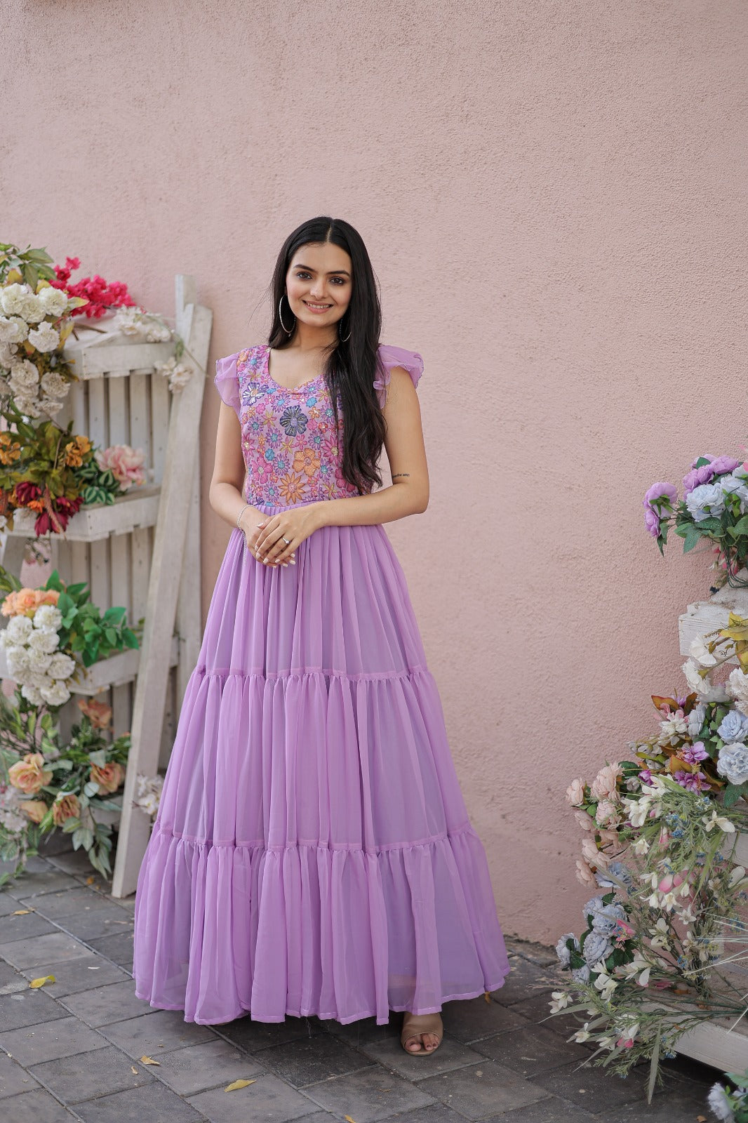 Captivating Ruffle Flare Lavender Color Gown