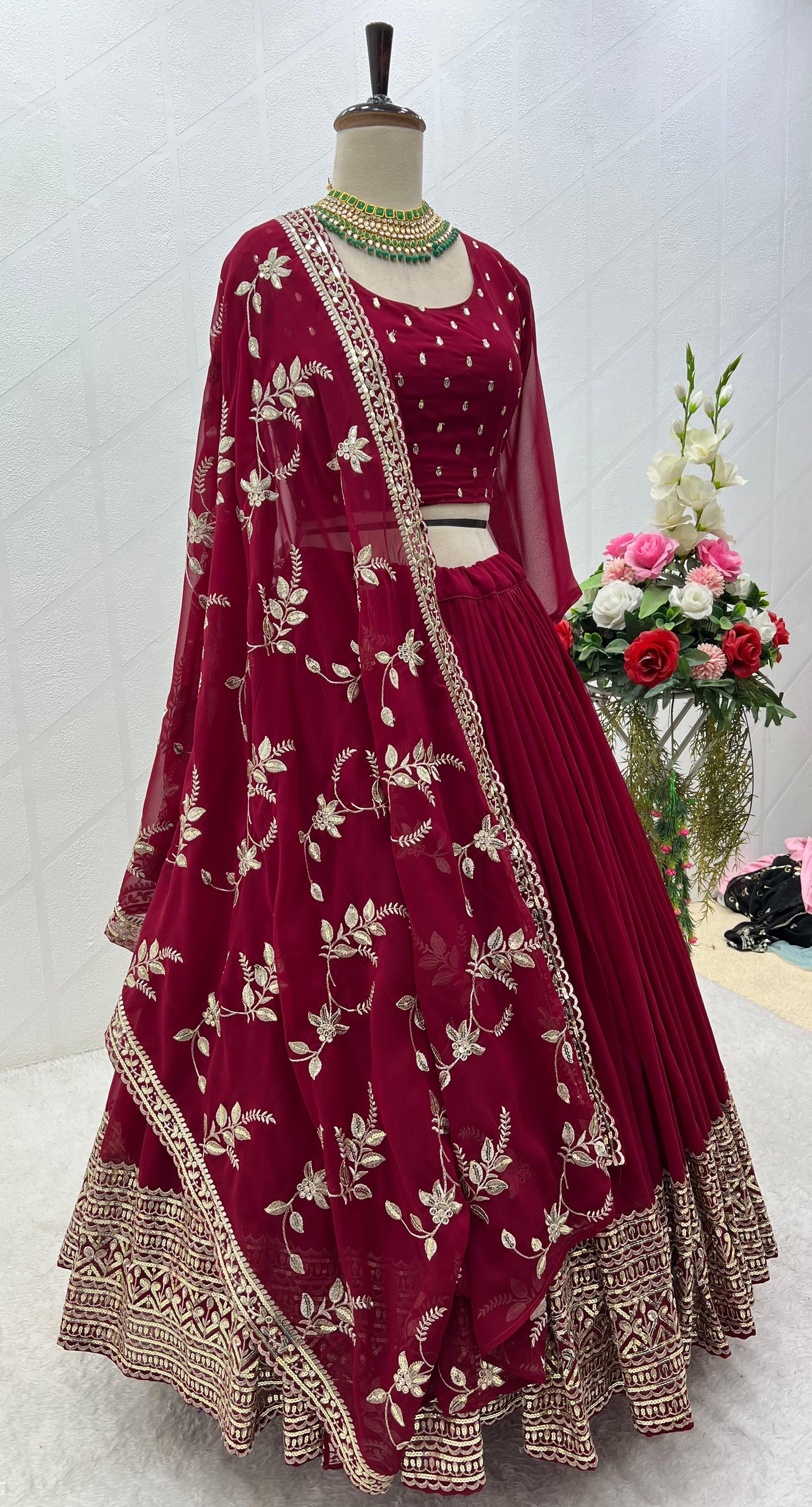 Maroon Color Embroidery Work Wedding Wear Lehenga Choli