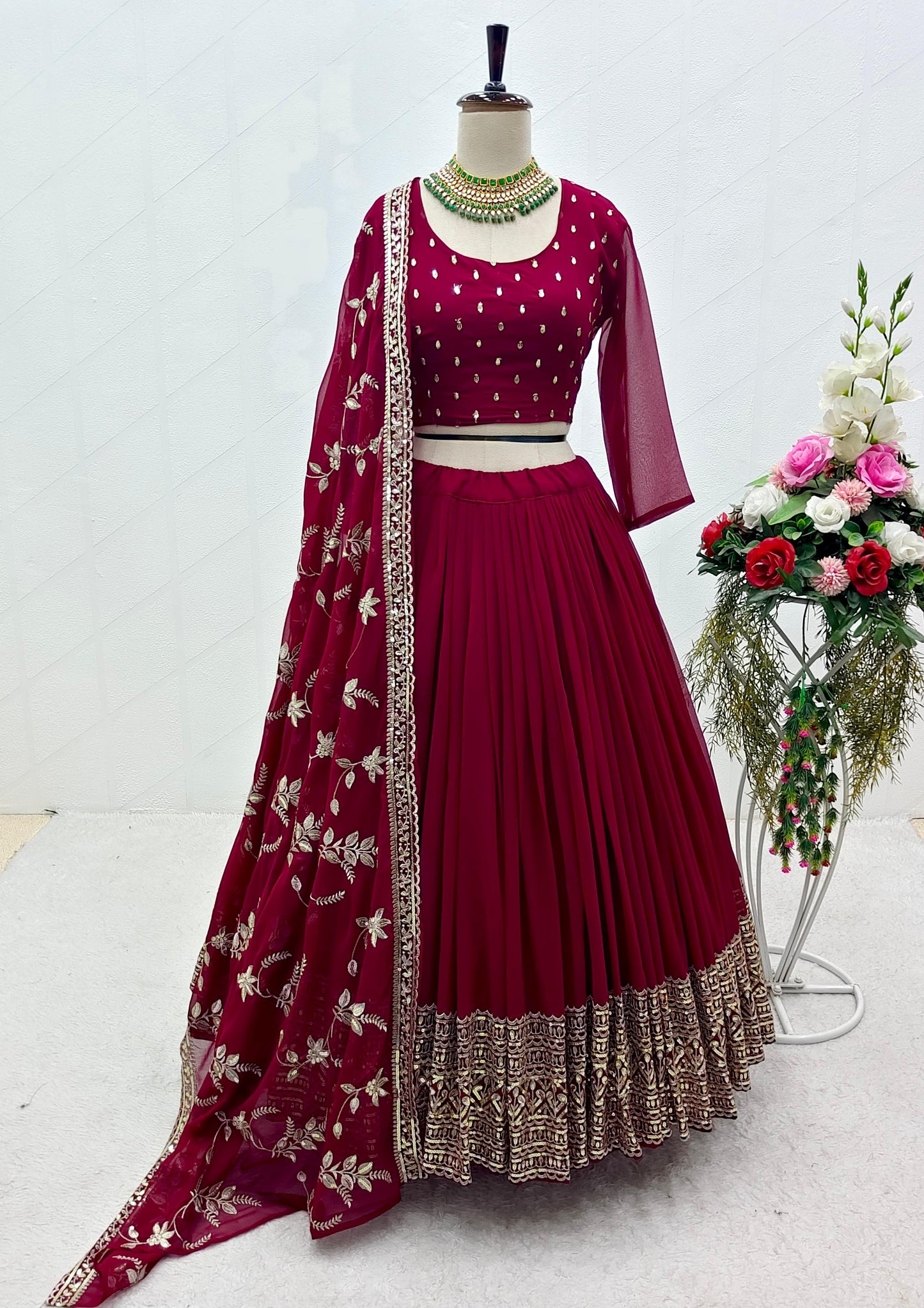 Maroon Color Embroidery Work Wedding Wear Lehenga Choli