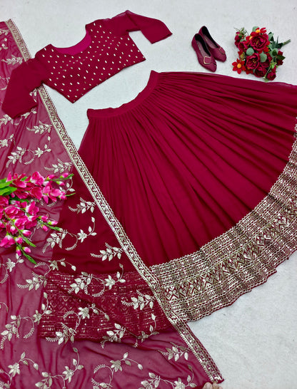 Maroon Color Embroidery Work Wedding Wear Lehenga Choli