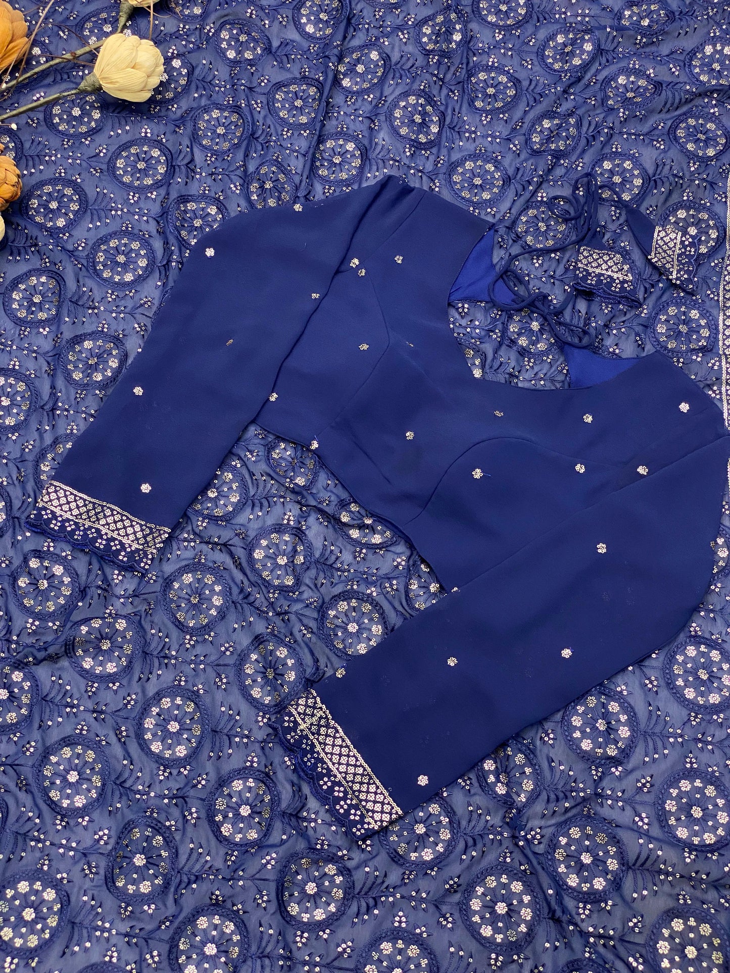 Wedding Wear Navy Blue Color Embroidered Sequence Work All Over Saree