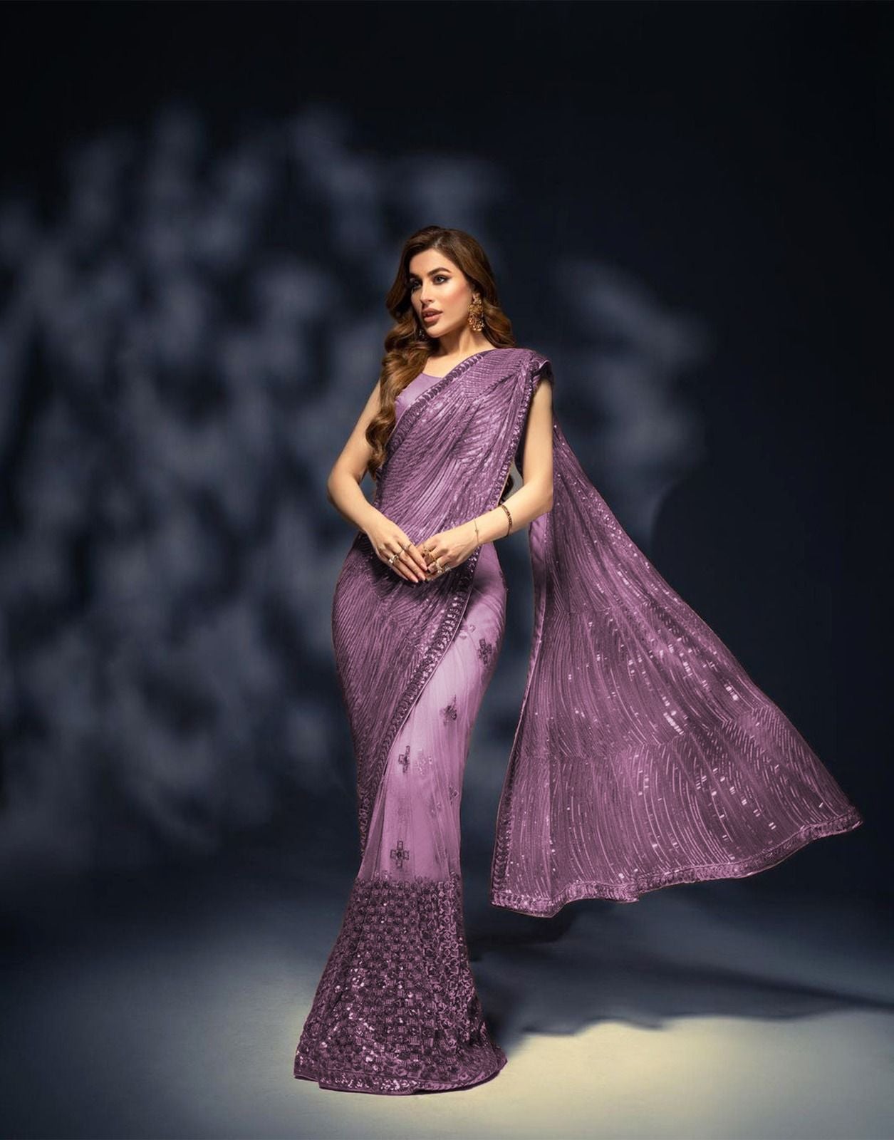 Wedding Wear Sequence Work Dusty Pink Saree