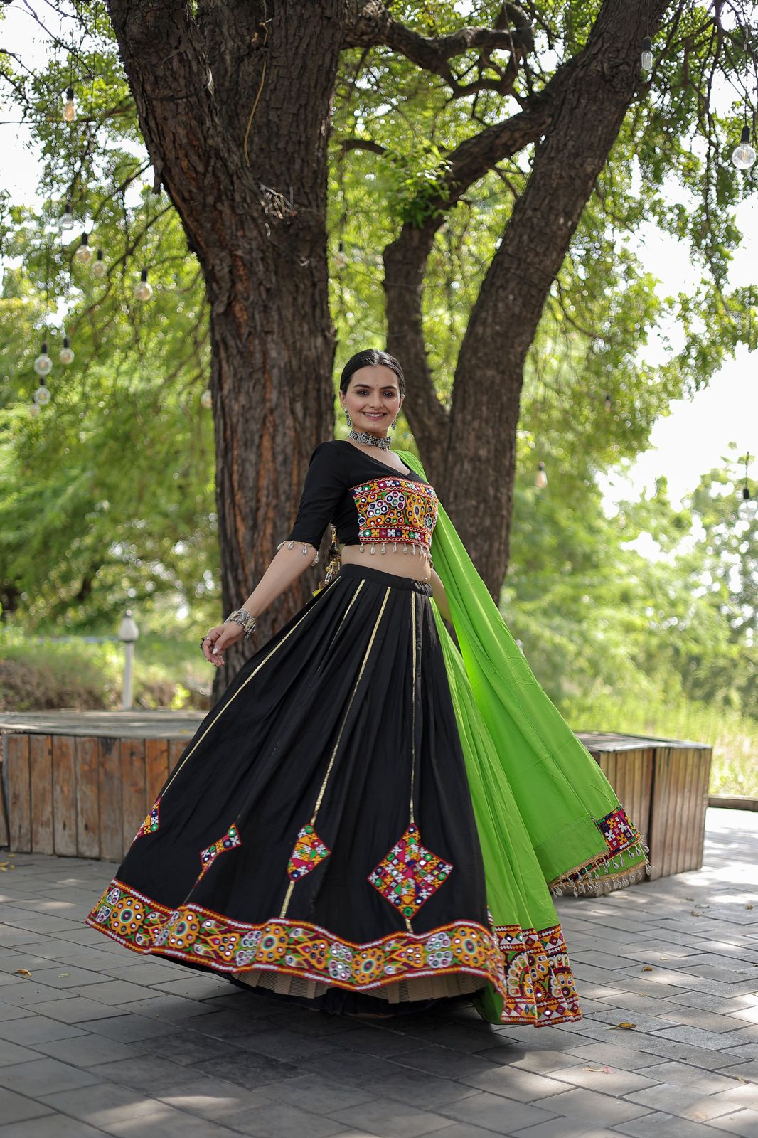 Kutchi Embroidered Work Black Color Lehenga Choli