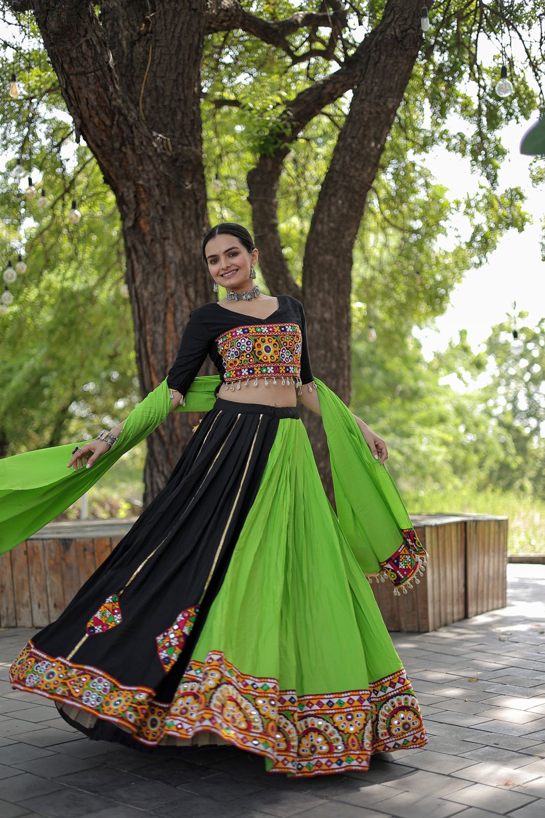 Kutchi Embroidered Work Black Color Lehenga Choli