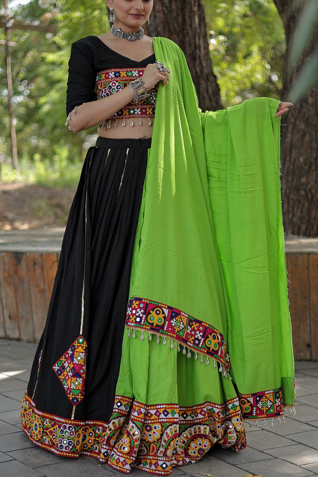 Kutchi Embroidered Work Black Color Lehenga Choli