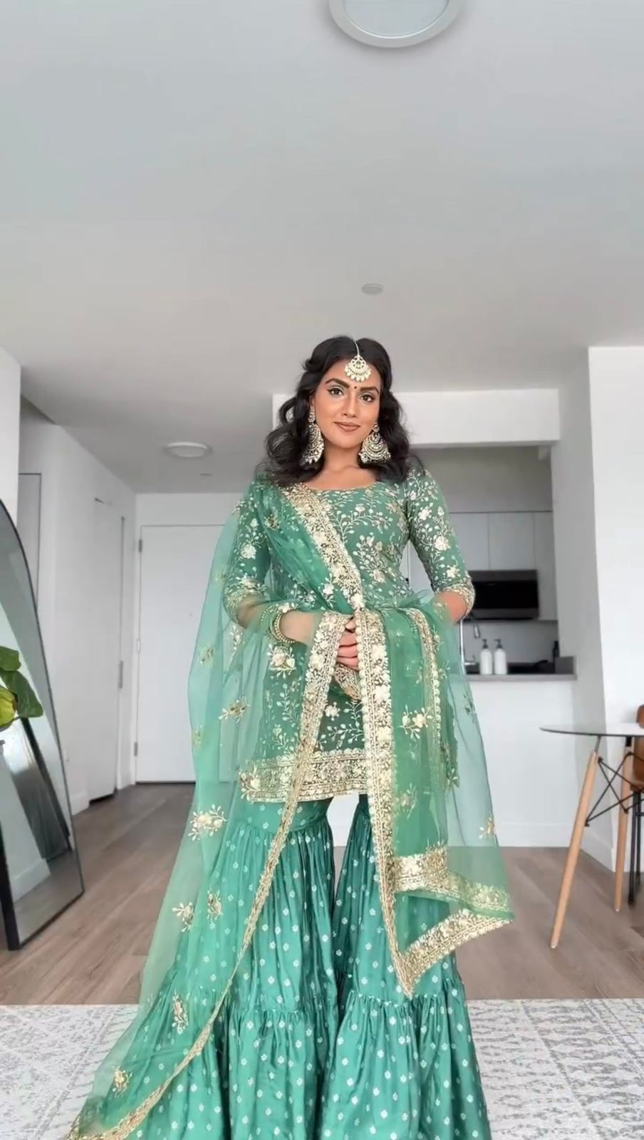 Wedding Wear Aqua Green Sequence Work Sharara Suit