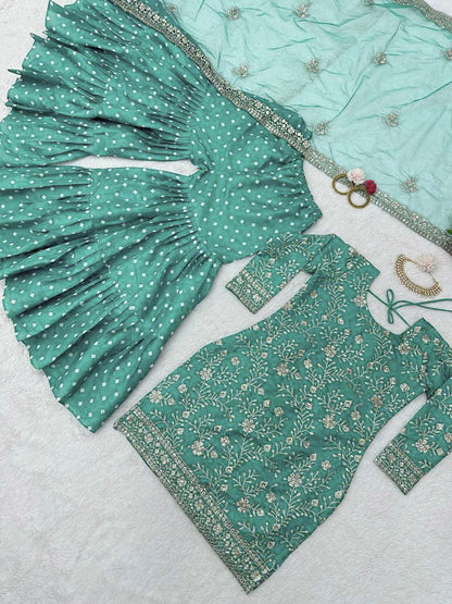 Wedding Wear Aqua Green Sequence Work Sharara Suit