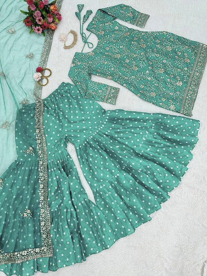 Wedding Wear Aqua Green Sequence Work Sharara Suit