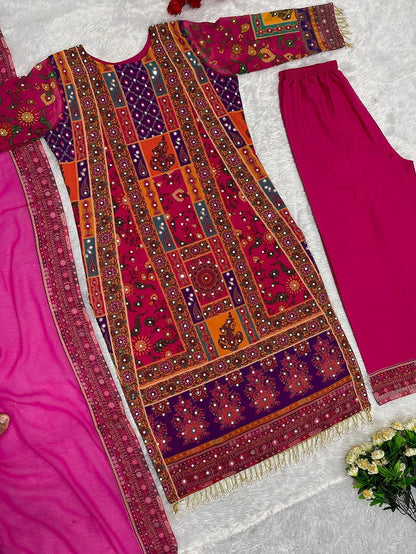 Occasion Wear Multi Design Pattern Pink Color Sharara Suit