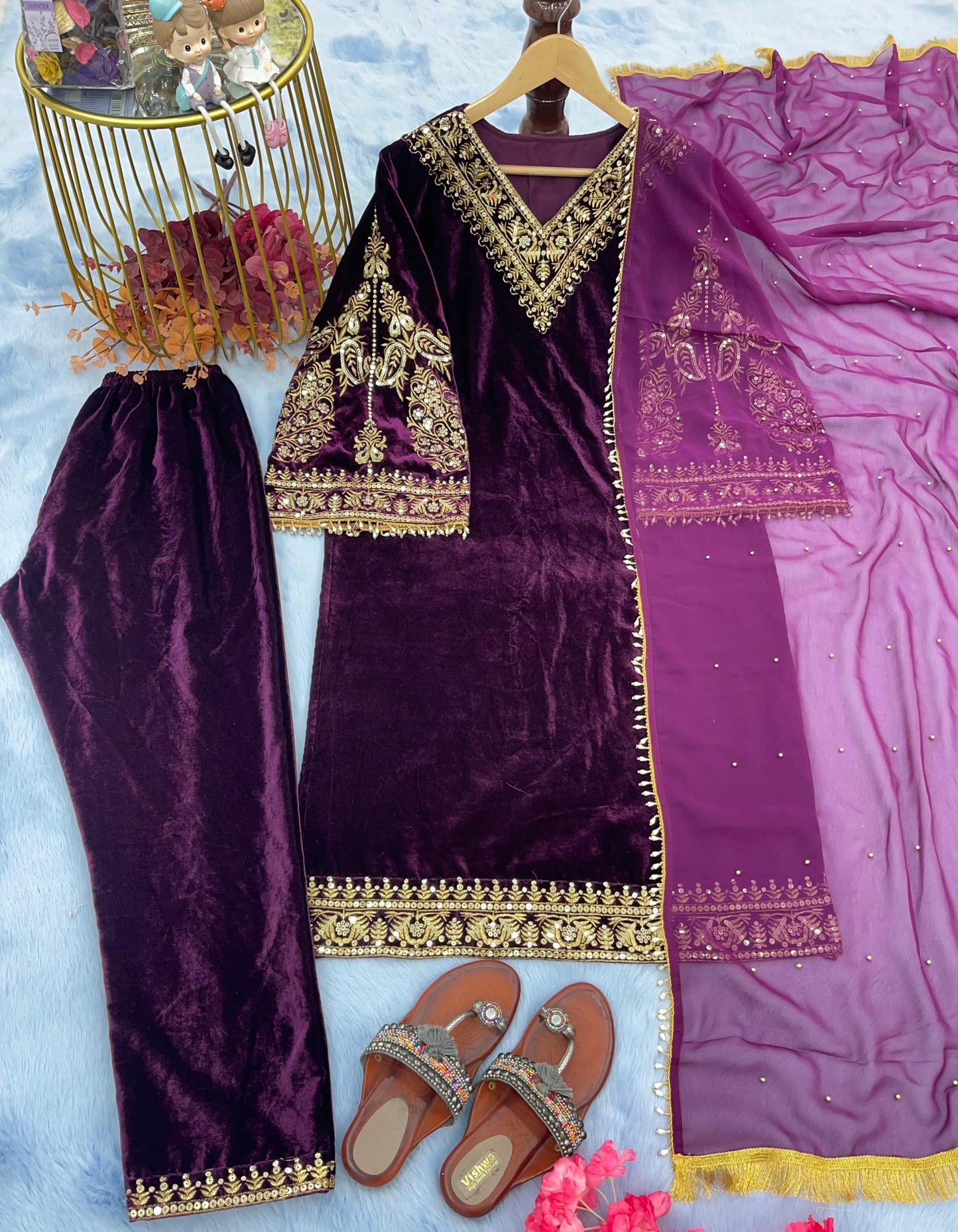 Wedding Wear Purple Color Velvet Salwar Suit