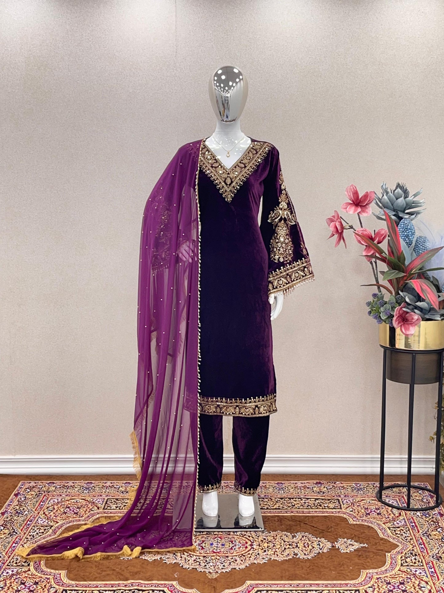 Wedding Wear Purple Color Velvet Salwar Suit