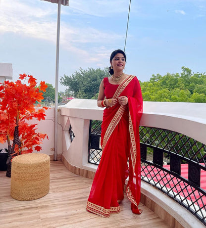 Wedding Wear Saubhagyavati Bhava Red Saree