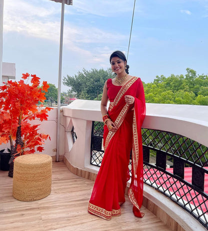 Wedding Wear Saubhagyavati Bhava Red Saree