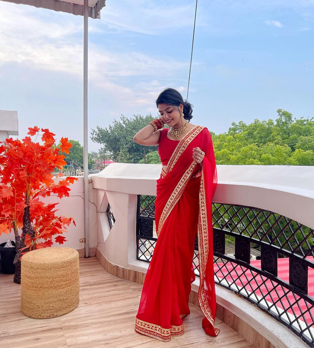 Wedding Wear Saubhagyavati Bhava Red Saree