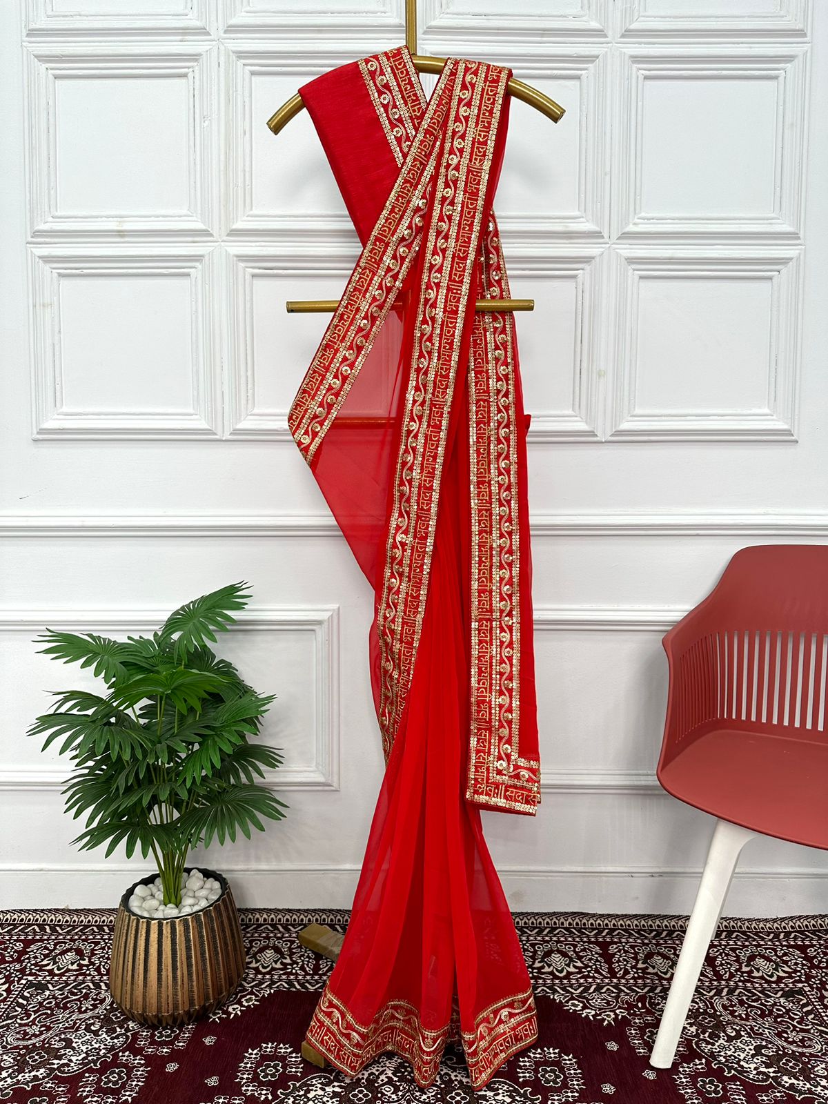 Wedding Wear Saubhagyavati Bhava Red Saree