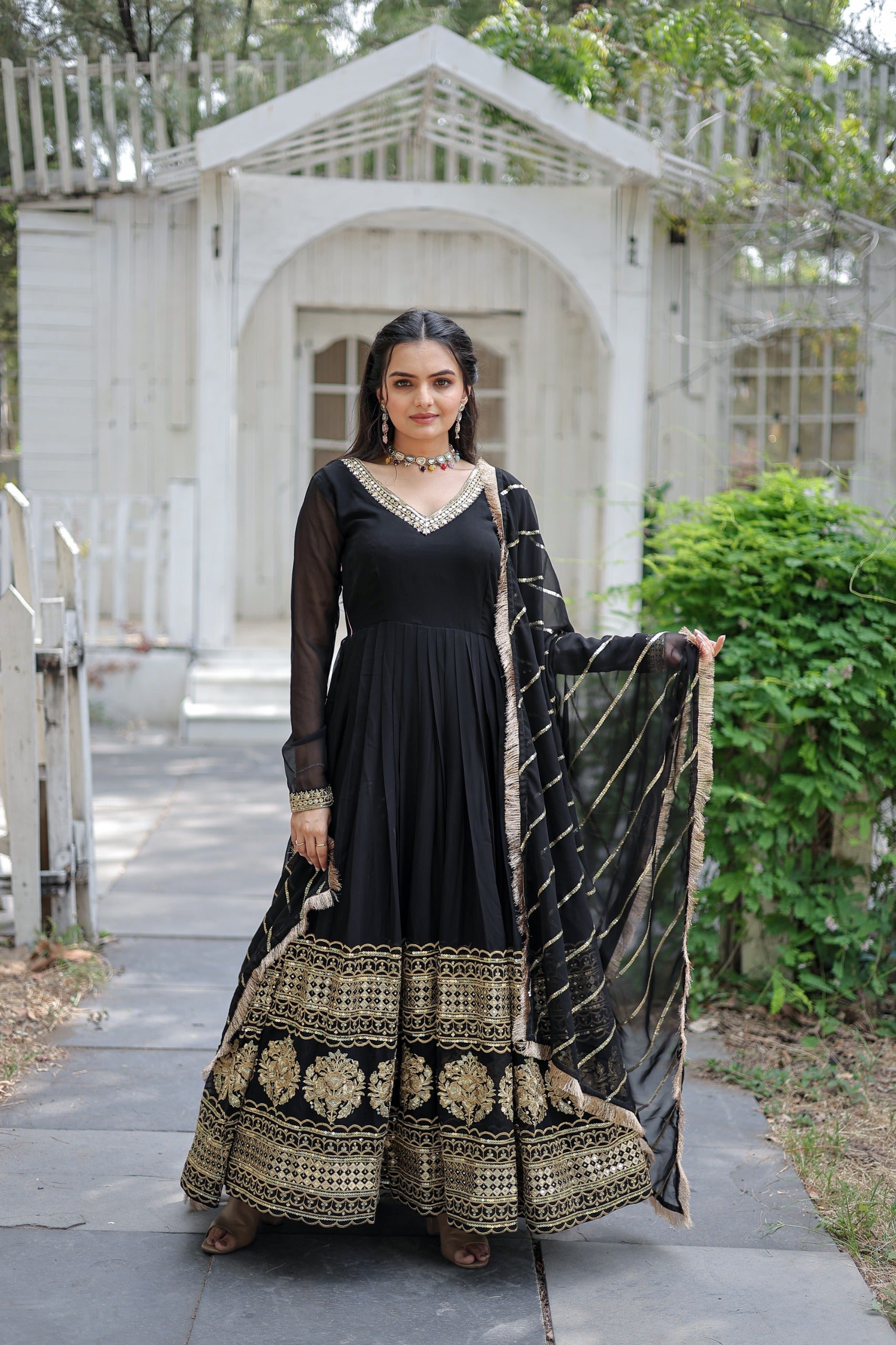 Captivating Black Color Gown With Ravishing Dupatta