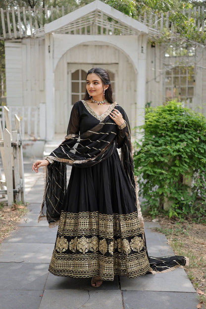 Captivating Black Color Gown With Ravishing Dupatta