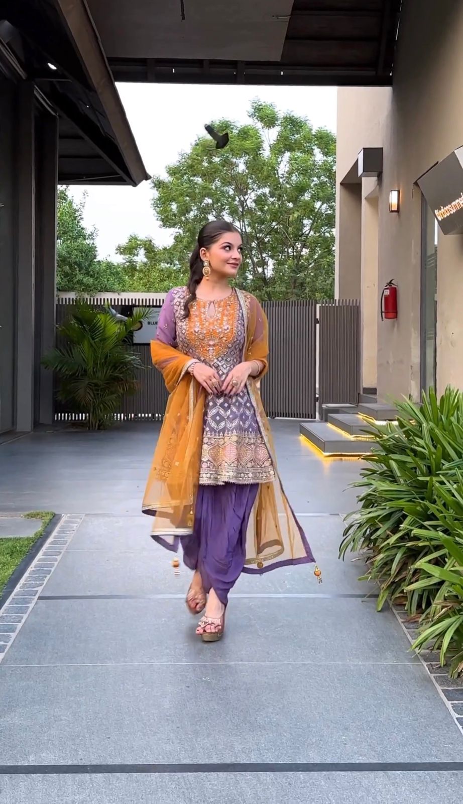 Fancy Sequence Work Lavender Color Punjabi Dhoti Suit