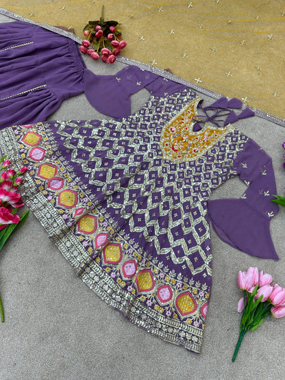 Fancy Sequence Work Lavender Color Punjabi Dhoti Suit