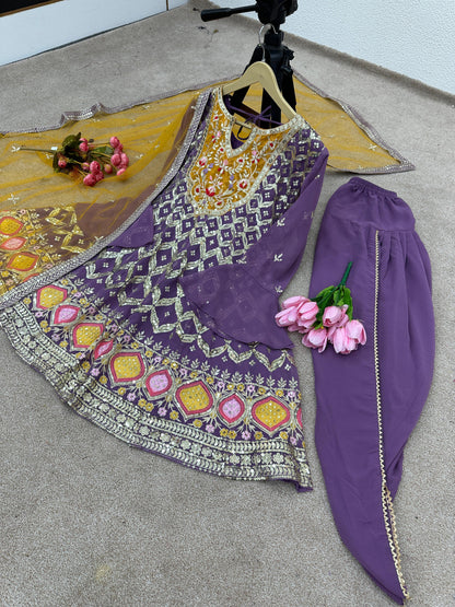 Fancy Sequence Work Lavender Color Punjabi Dhoti Suit