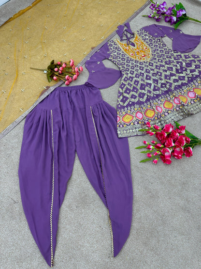 Fancy Sequence Work Lavender Color Punjabi Dhoti Suit