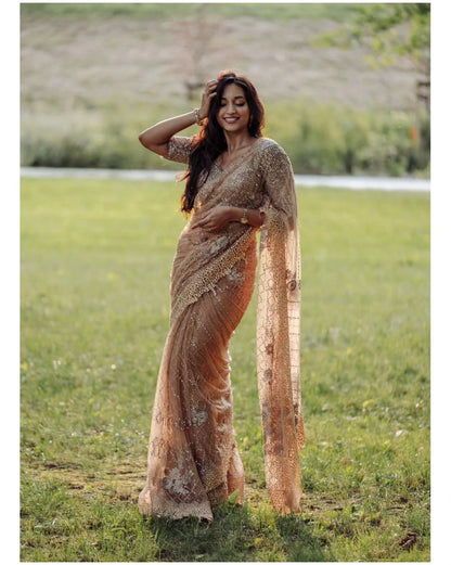 Excellent	Beige Color Lace Border Net Saree