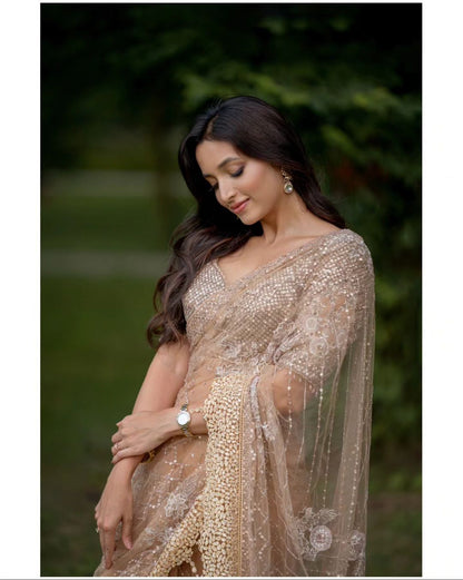 Excellent	Beige Color Lace Border Net Saree