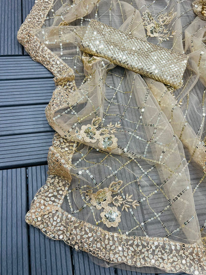 Excellent	Beige Color Lace Border Net Saree