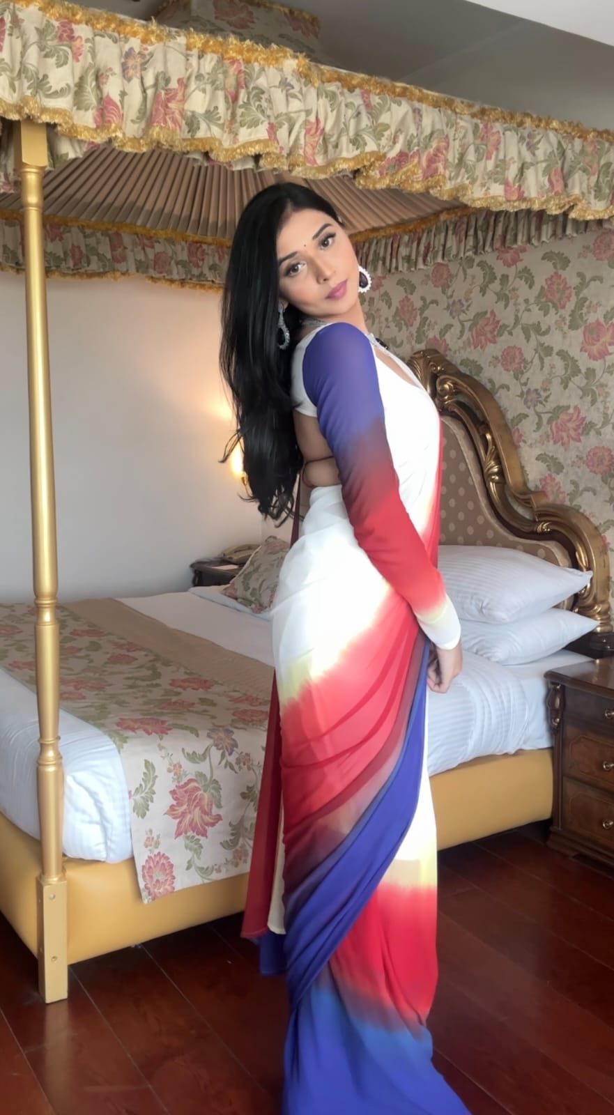 Stylish White With Multi Color Ready To Wear Saree