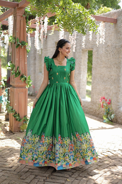 Exclusive Rich Designer Print Green Color Gown